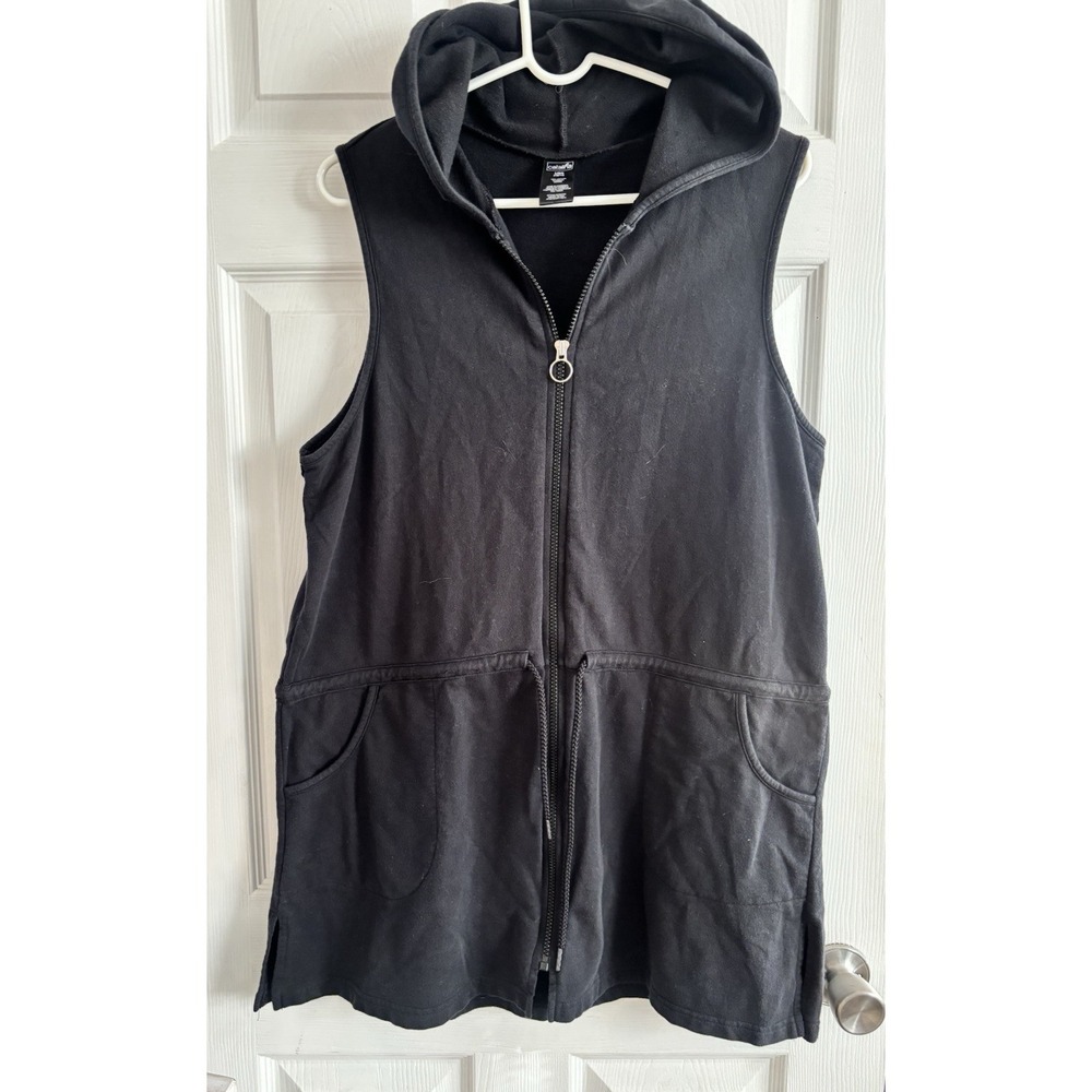 Catalina Full Zip Black Swimsuit Cover Hoodie Size L Beach‎ Pool Cinch Waist